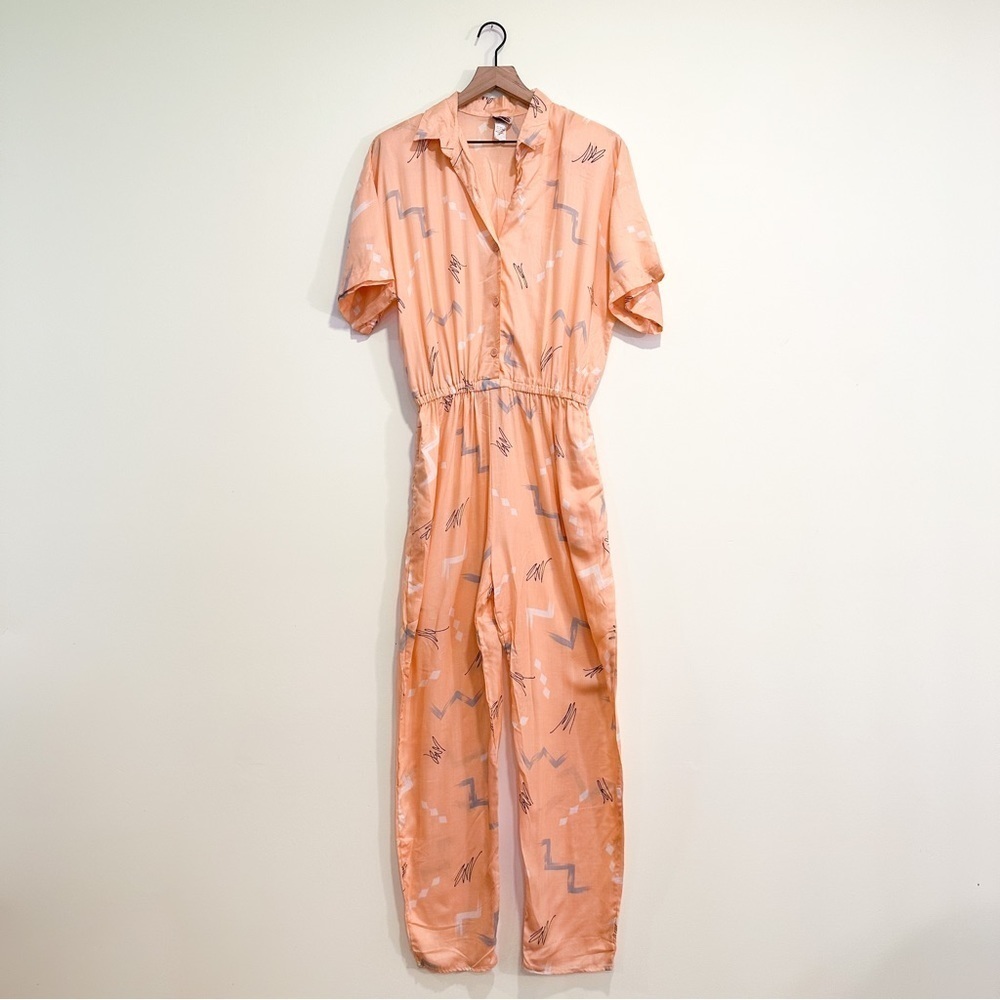 Vintage California Krush 80s 90s Peach Jumpsuit Geometric Soft Playsuit Retro